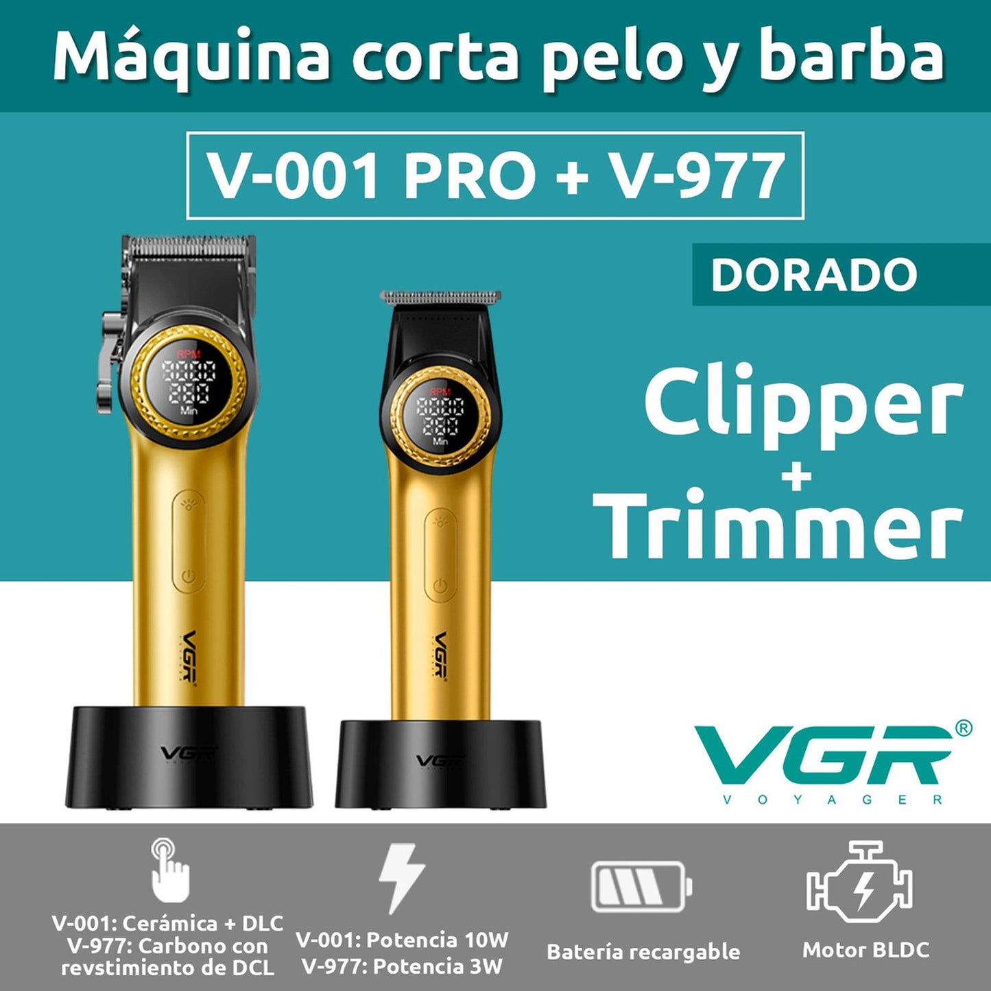 Combo Maquina Y Patillera VGR V001 Y V977 Colores Surtidos